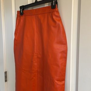 Orange leather pencil skirt. Size 4 equivalent. ***Price is Firm***